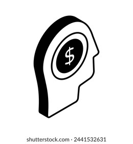 Eche un vistazo a este icono isométrico de moda de la mente empresarial, diseño vectorial de planificación financiera