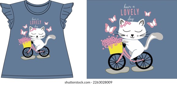 have a lovely day cat on cycle graphic design vector illustration