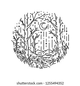 i have made design with the monoline style and the design theme is landscape in the forest when the wheater is rain.