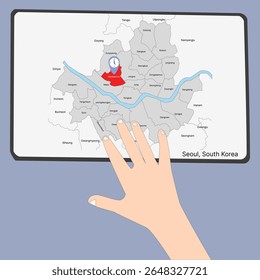 Eu fiz uma ilustração de um mapa de Seul Coreia do Sul com distritos vizinhos e a localização de seodaemun