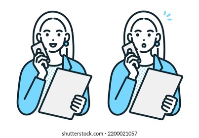 Have a meeting on your smartphone. Vector illustration material of a working woman.