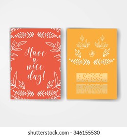Have a nice day card, lettering text.Summer pattern. Vector floral set. Graphic collection with leaves and flowers, drawing elements. Spring or summer design for invitation, wedding or greeting cards