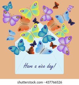 Have a nice day postcard. Butterflies in envelope.