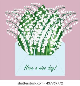 Have a nice day postcard. Lily of the valley in envelope.