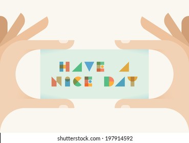 Have a nice day vintage style badge in human hands. 