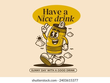 Have a nice drink. sunny day with a good drink. Mascot character illustration of a walking beer can