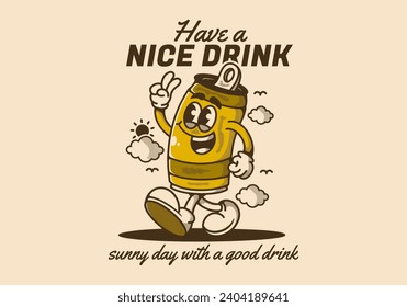 Have a nice drink. sunny day with a good drink. Mascot character illustration of a walking beer can