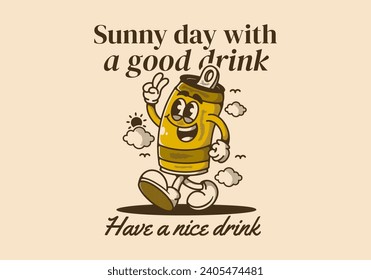 Have a nice drink. sunny day with a good drink. Mascot character illustration of a walking beer can