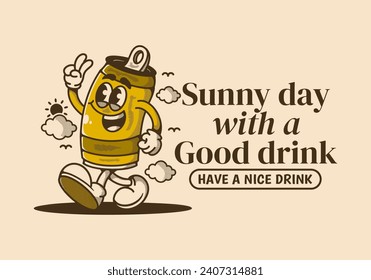 Have a nice drink. sunny day with a good drink. Mascot character illustration of a walking beer can