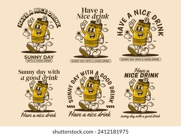 Have a nice drink. sunny day with a good drink. Mascot character illustration of a walking beer can