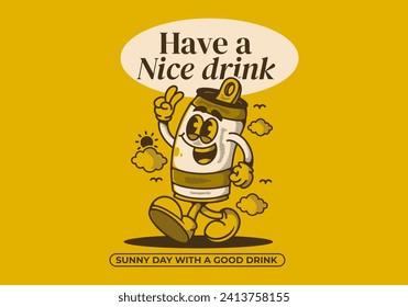 Have a nice drink. sunny day with a good drink. Mascot character illustration of a walking beer can