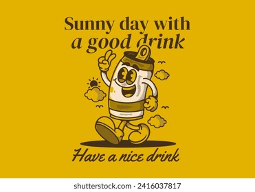 Have a nice drink. sunny day with a good drink. Mascot character illustration of a walking beer can