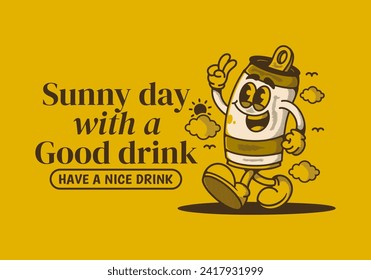 Have a nice drink. sunny day with a good drink. Mascot character illustration of a walking beer can