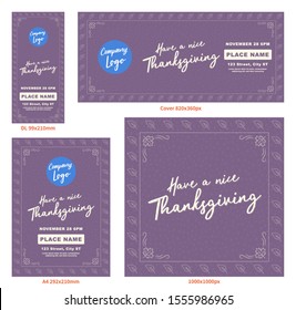 Have a nice Thanksgiving Cover DL A4 Flyer Banner poster template vector illustration Autumn holiday greeting card set pack