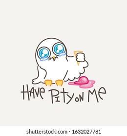 Have pity on me. Cute owl in line style with quote. Print for poster, t-shirt, logo, sticker, textile or bags. Vector illustration