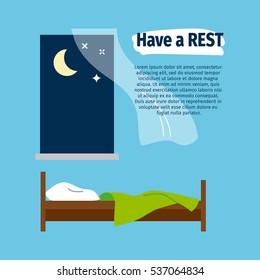 Have a rest vector poster with bed and window.