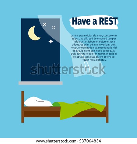 Have a rest vector poster with bed and window.