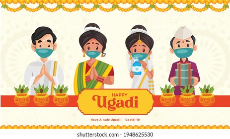 Have a safe ugadi covid 19 banner design. Vector graphic illustration.