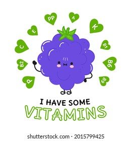 I have some vitamins card with cute happy blackberry. Vector hand drawn doodle style cartoon character illustration icon design. Vitamins card whith cute happy blackberry