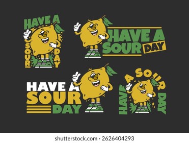 Have a sour day. Mascot character illustration of lemon fruit in flat art style design
