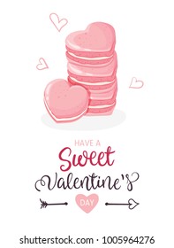 Have a Sweet Valentines day card with french dessert macarons in heart shape.