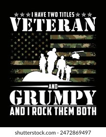 I HAVE TWO TITLES VETERAN AND GRUMPY AND I ROCK THEM BOTH TSHIRT DESIGN