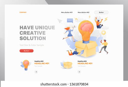 Have unique creative solution front page vector template. Business metaphor of developing creative ideas for thinking outside the box.