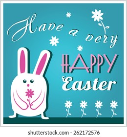 Have a Very Happy Easter Easter Bunny with flowers Vector 