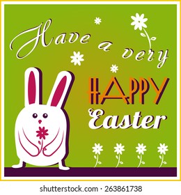 Have a Very Happy Easter Easter Bunny with flowers Vector

