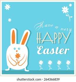 Have a Very Happy Easter Easter Bunny with flowers Vector

