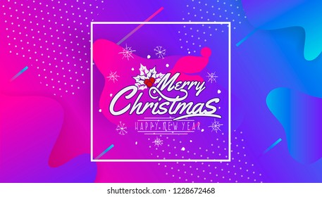 Have very Merry Christmas and Happy New Year we wish you lettering logo on gradient background, Design template with white line frame