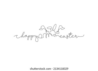 Have Yourself a Very Happy Easter. Easter Bunny illustration continuous line drawing. Vector illustration.