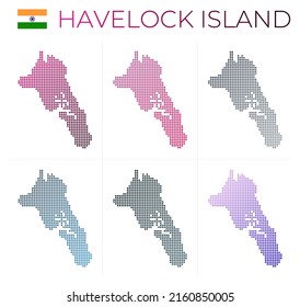 Havelock Island dotted map set. Map of Havelock in dotted style. Borders of the island filled with beautiful smooth gradient circles. Powerful vector illustration.