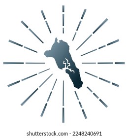Havelock Island gradiented sunburst. Border map with colorful star rays. Havelock Island illustration in digital, technology, internet, network style. Vector illustration.