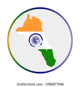 Havelock Island icon. Shape of the map with Havelock Island flag. Round sign with flag colors gradient ring. Superb vector illustration.