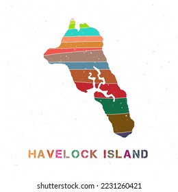Diseño del mapa de la isla Havelock. Forma de la isla con bellas olas geométricas y textura de grano. Encantadora ilustración vectorial.