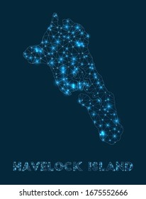 Havelock Island network map. Abstract geometric map of the island. Internet connections and telecommunication design. Charming vector illustration.