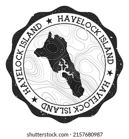 Havelock Island outdoor stamp. Round sticker with map with topographic isolines. Vector illustration. Can be used as insignia, logotype, label, sticker or badge of the Havelock Island.