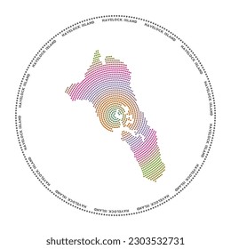 Havelock Island round logo. Digital style shape of Havelock Island in dotted circle with the name. Tech icon with graduated dots. Awesome vector illustration.