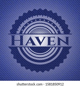 Haven emblem with jean texture. Vector Illustration. Detailed.