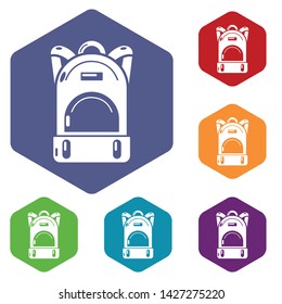 Haversack icons vector colorful hexahedron set collection isolated on white