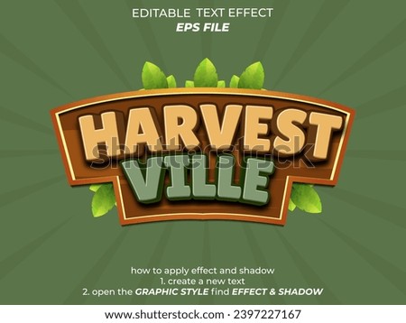 havest vilage text effect, font editable, typography, 3d text for games. vector template