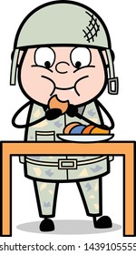 Having Breakfast - Cute Army Man Cartoon Soldier Vector Illustration