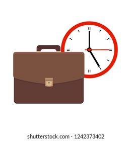 having a briefcase along with clock ticking in the background,  concept for working time 