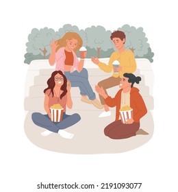 Having A Chat Isolated Cartoon Vector Illustration. Teens Having Chat, Hanging Out At Park And Eating, Discussing Plans, Friends Communication, Sitting Together On Steps Vector Cartoon.