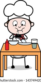Having Dinner - Cartoon Waiter Male Chef Vector Illustration