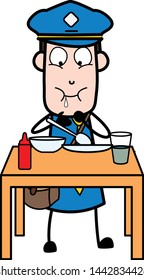 Having Dinner - Retro Postman Cartoon Courier Guy Vector Illustration
