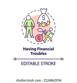 Having financial troubles concept icon. Compulsive gambling symptom abstract idea thin line illustration. Isolated outline drawing. Editable stroke. Arial, Myriad Pro-Bold fonts used