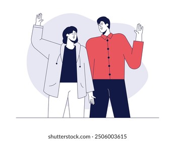 Having fun with best friends, outline style, friendship vector illustration.