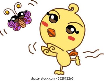 I'm having fun. chick. with butterfly.